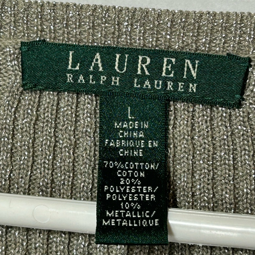 Ralph Lauren Women’s Long Sleeve Shimmering Gray/Silver V-Neck Sweater - Picture 3 of 6